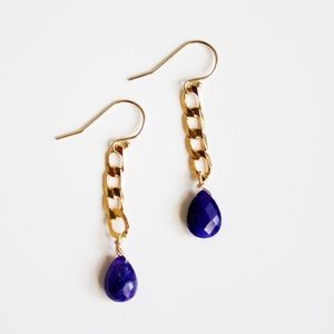 Gold Thick Curvy Chain Sapphire Drop Earrings